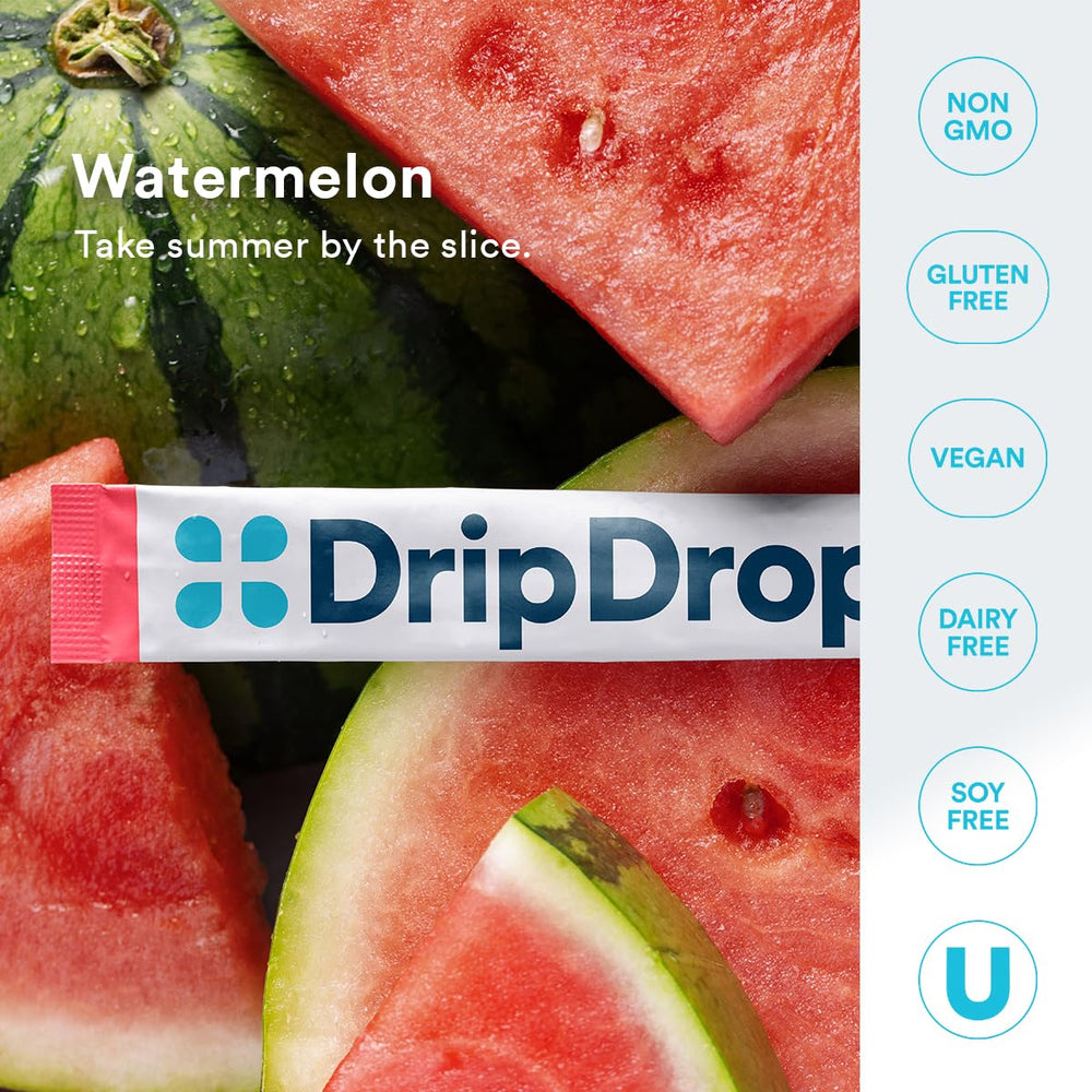DripDrop electrolyte powder dissolves quickly for hot day activities.