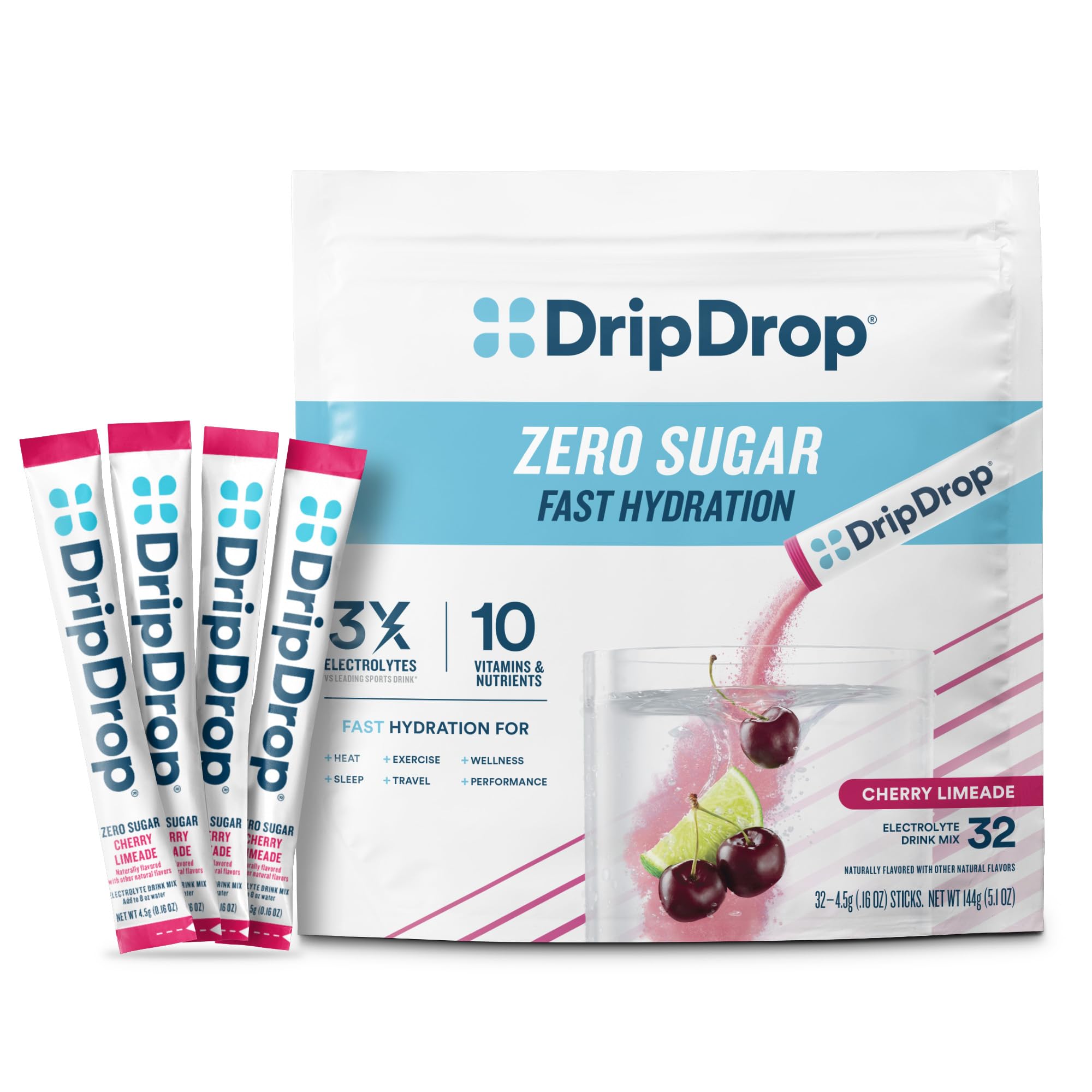 DripDrop sugar-free cherry limeade packets for convenient on-the-go hydration