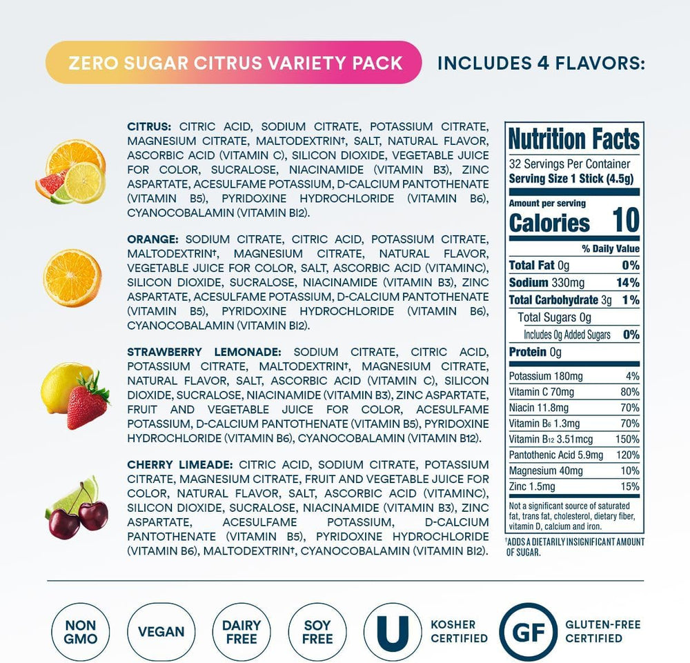 DripDrop flavors display visual highlighting zero sugar option
