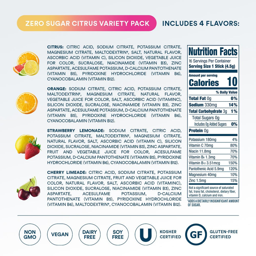 DripDrop sugar-free Strawberry Lemonade stick supports sugar-free hydration.