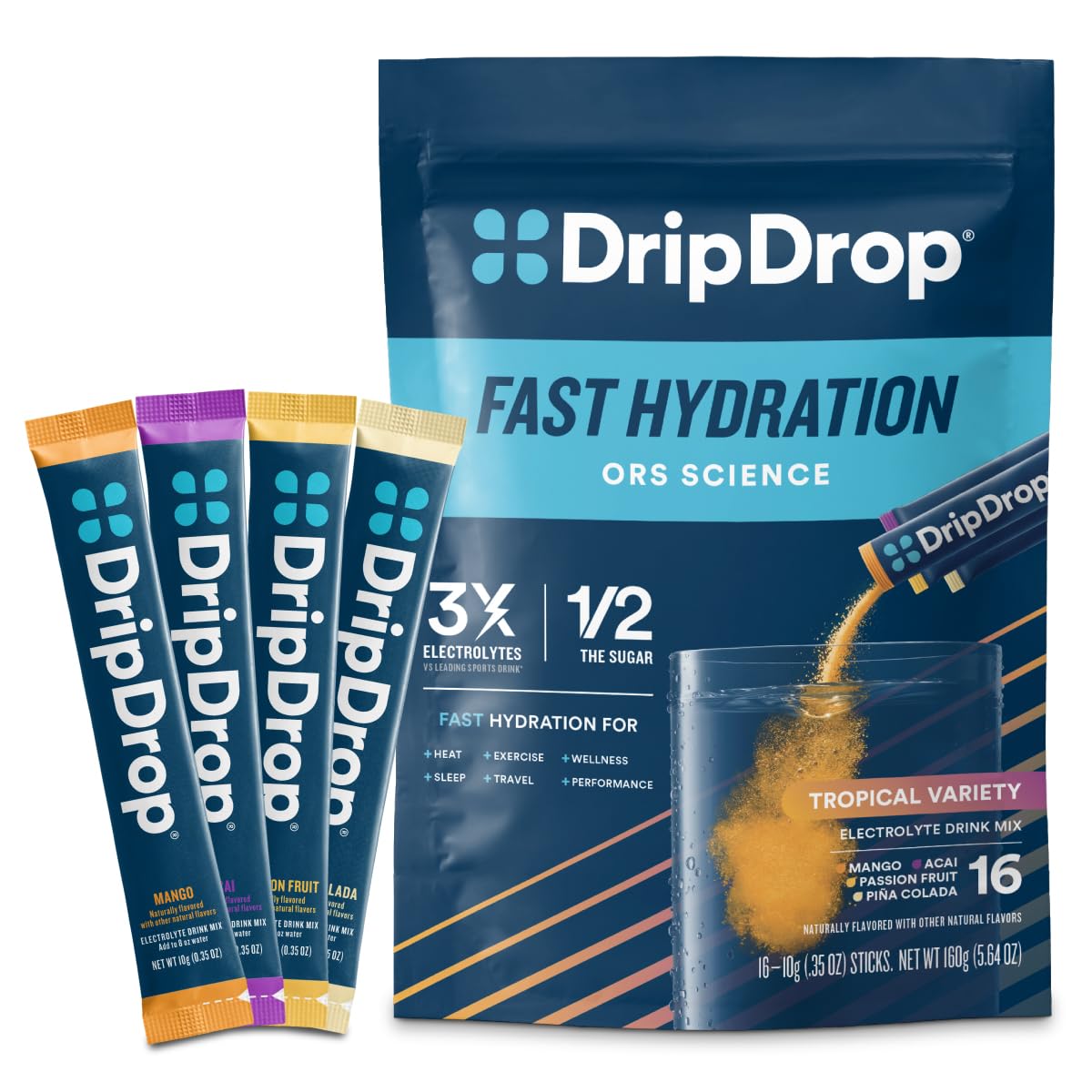 DripDrop Tropical Variety Pack Mango stick for on-the-go hydration during workouts