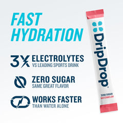 DripDrop watermelon flavor hydration packet for refreshing on-the-go hydration.