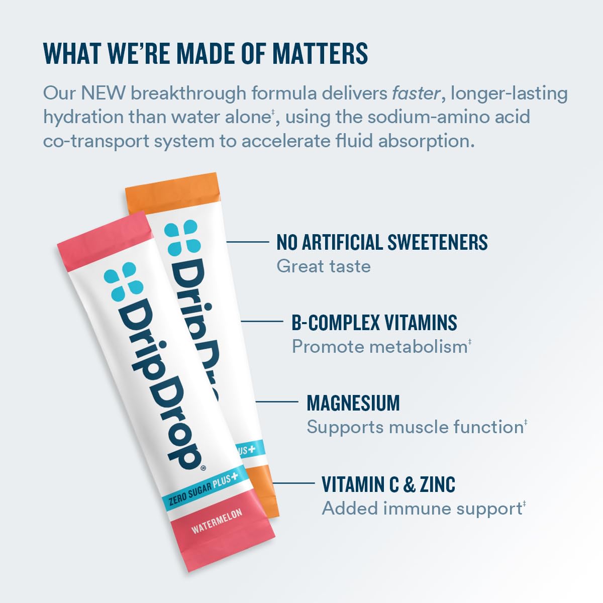 DripDrop Zero Sugar Plus Tangerine stick for citrus hydration after activity.