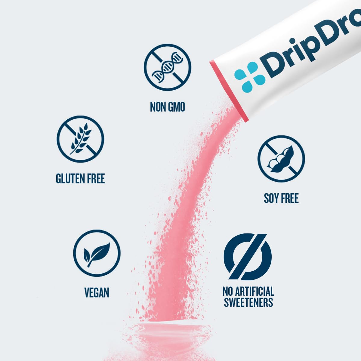 DripDrop Zero Sugar Plus variety pack front showing convenient single-serve packets.