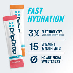 DripDrop Zero Sugar Plus Watermelon stick for refreshing electrolytes during workouts.