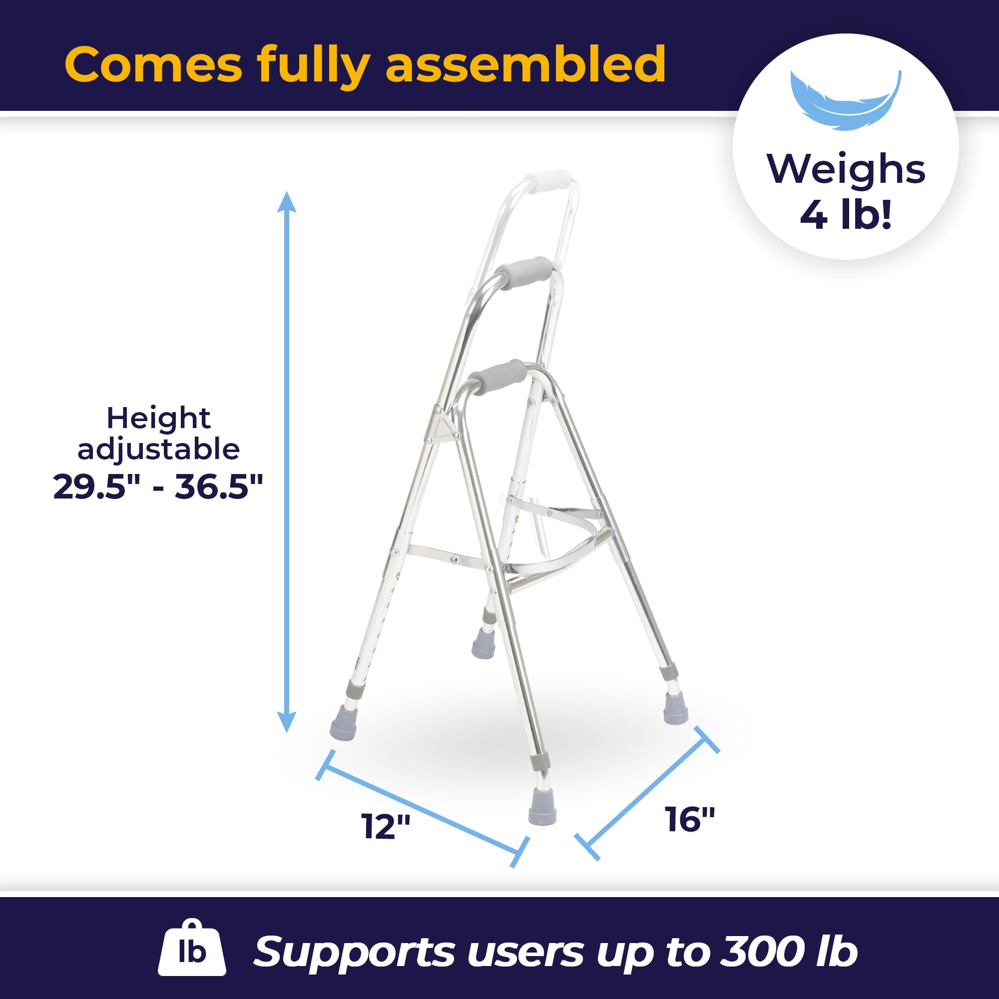 Drive Medical Side Style Hemi Walker height-adjustable handles for customized comfort.