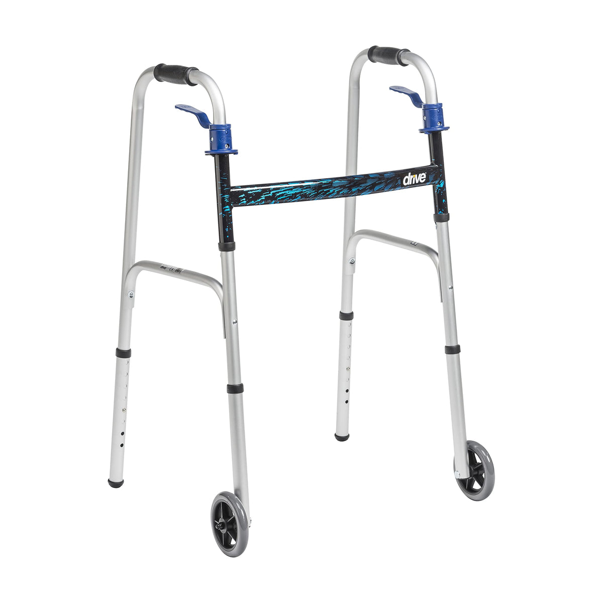 Drive Medical Trigger Release Folding Walker front view shows easy one-handed folding