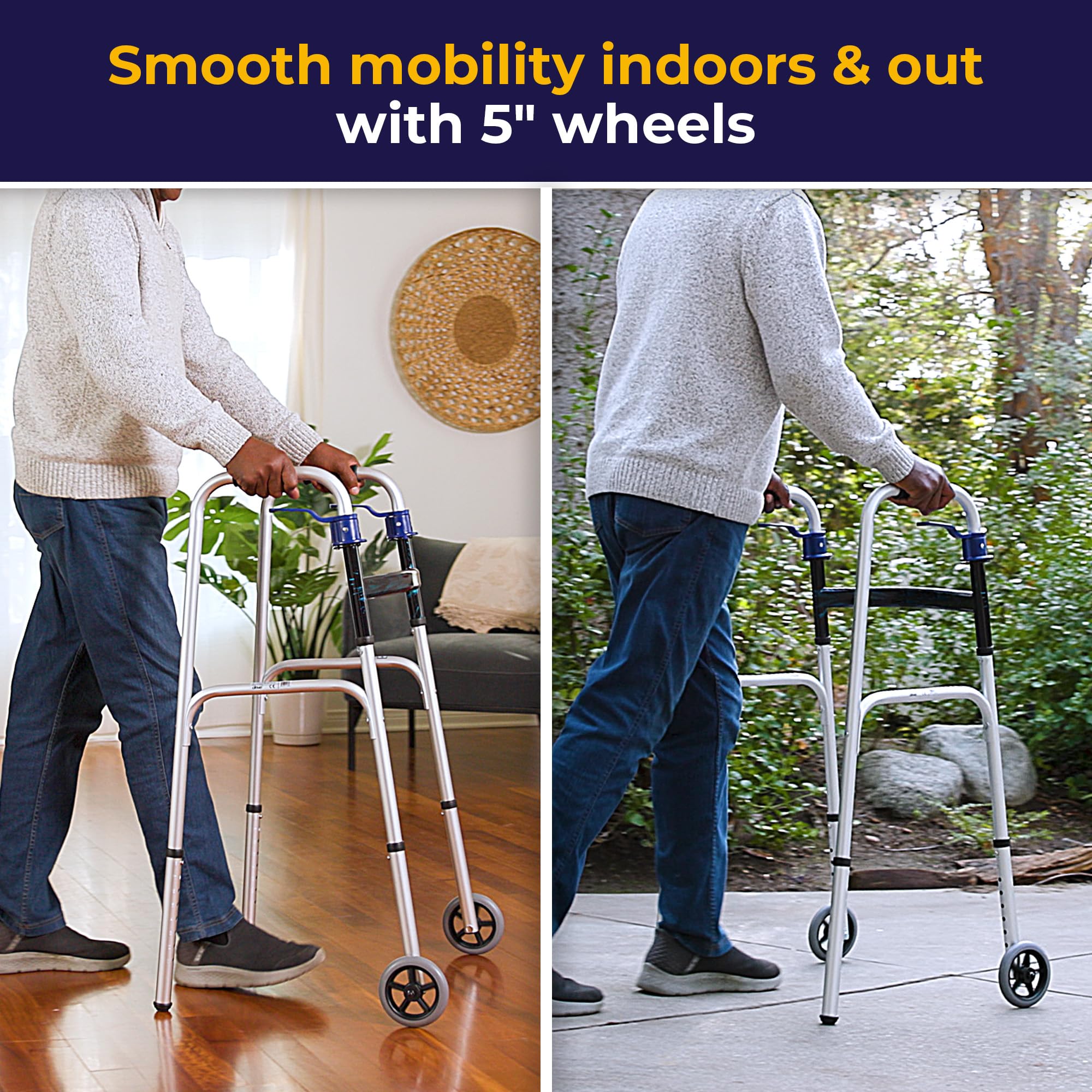 Drive Medical Trigger Release Folding Walker hand grips emphasize ribbed comfort