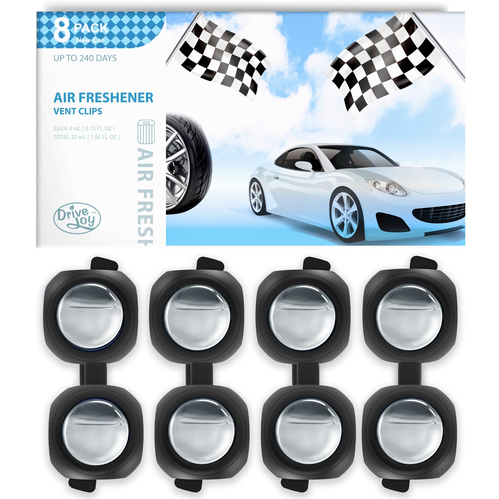 DRIVEJOY vent clip with New Car Scent for long-lasting interior freshness.