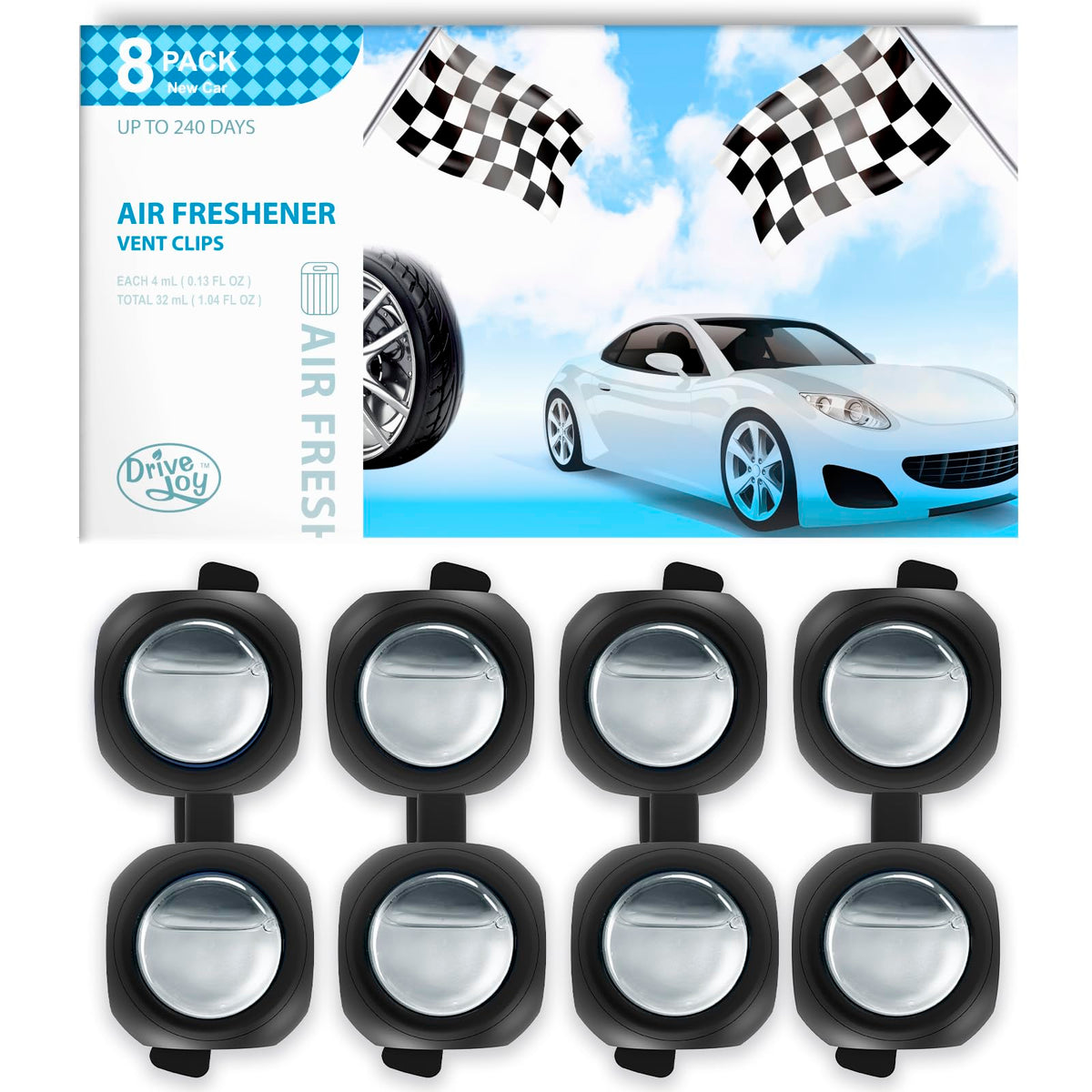 DRIVEJOY vent clip with New Car Scent for long-lasting interior freshness.