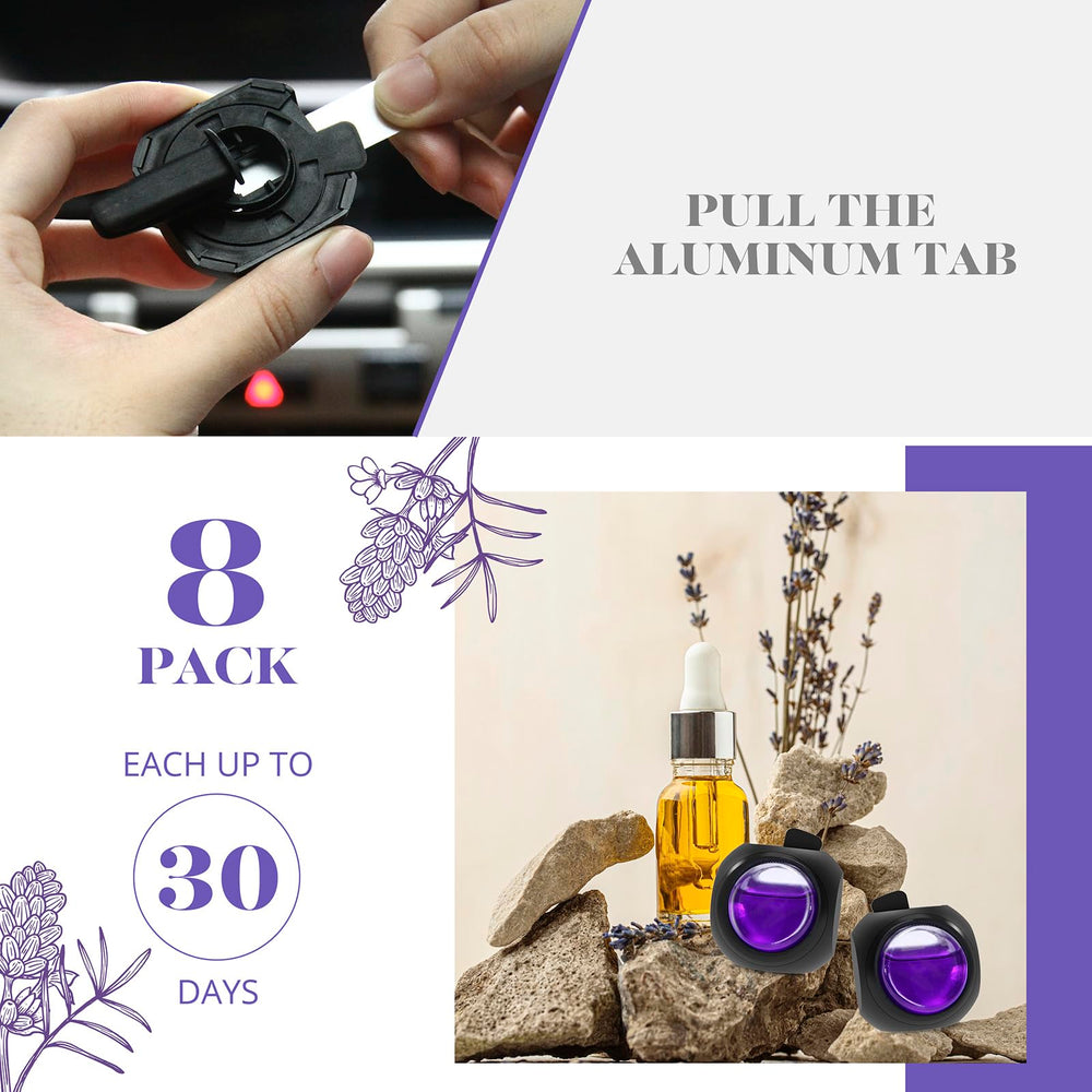 DriveJoy vent clip on car vent delivering consistent lavender fragrance.