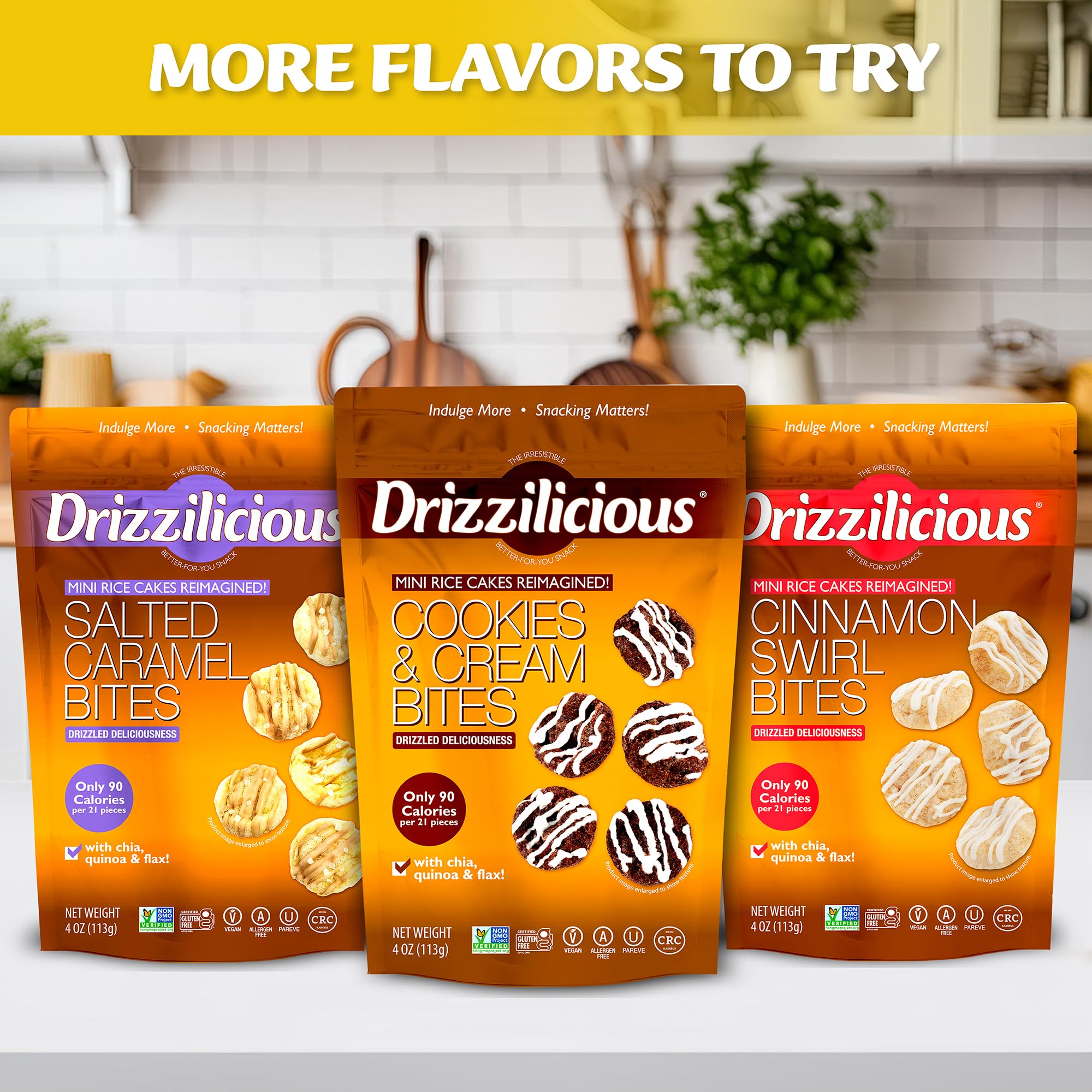 Allergen-free claims and vegan certification icons on packaging.
