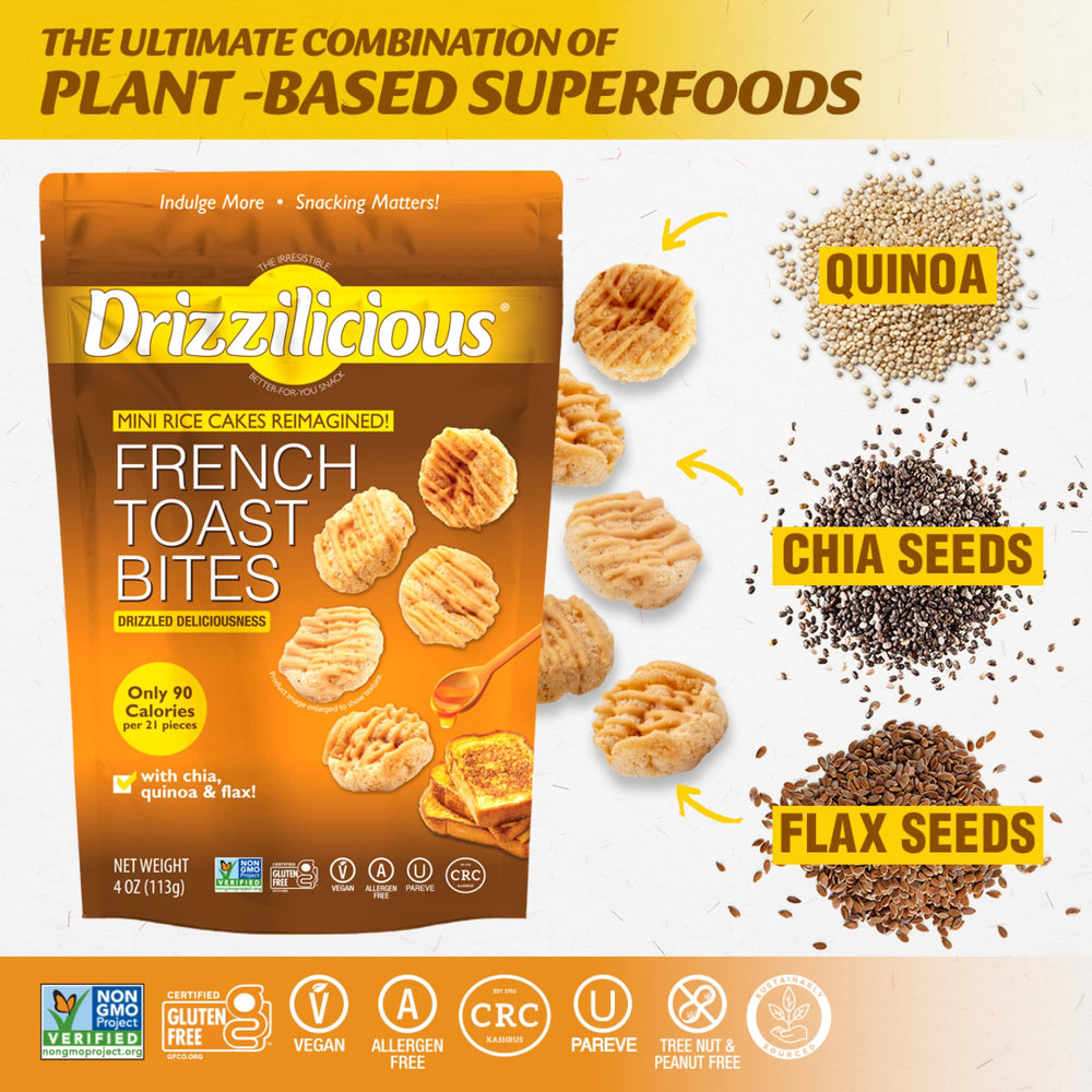 On-the-go Drizzilicious mini rice cakes pack for busy mornings and school lunches.