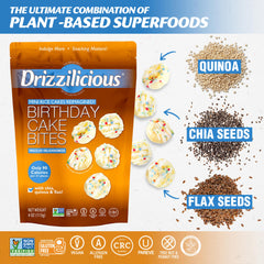 Drizzilicious Birthday Cake on-the-go packaging, easy snack for travel or lunch.