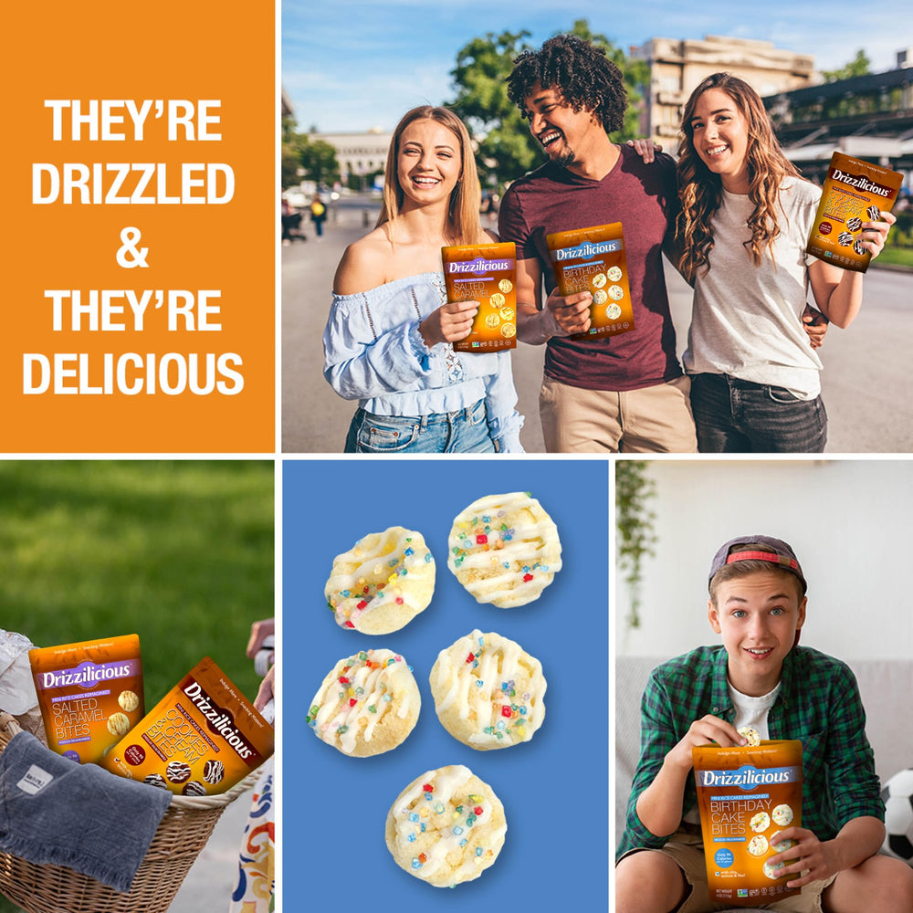 Drizzilicious mini rice cakes Birthday Cake serving idea, kid-friendly snack.