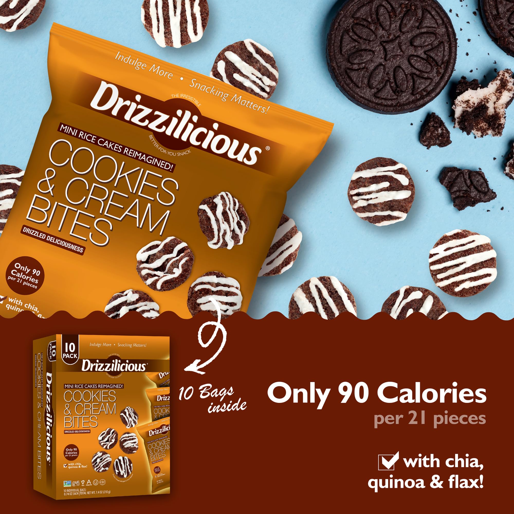 Single-serve bag of Drizzilicious mini rice cakes as a low calorie dessert.