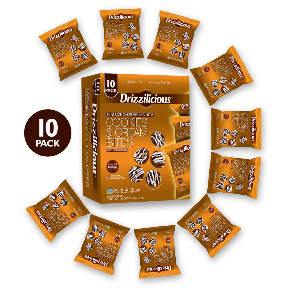 Drizzilicious mini rice cakes ready for on the go snacking.