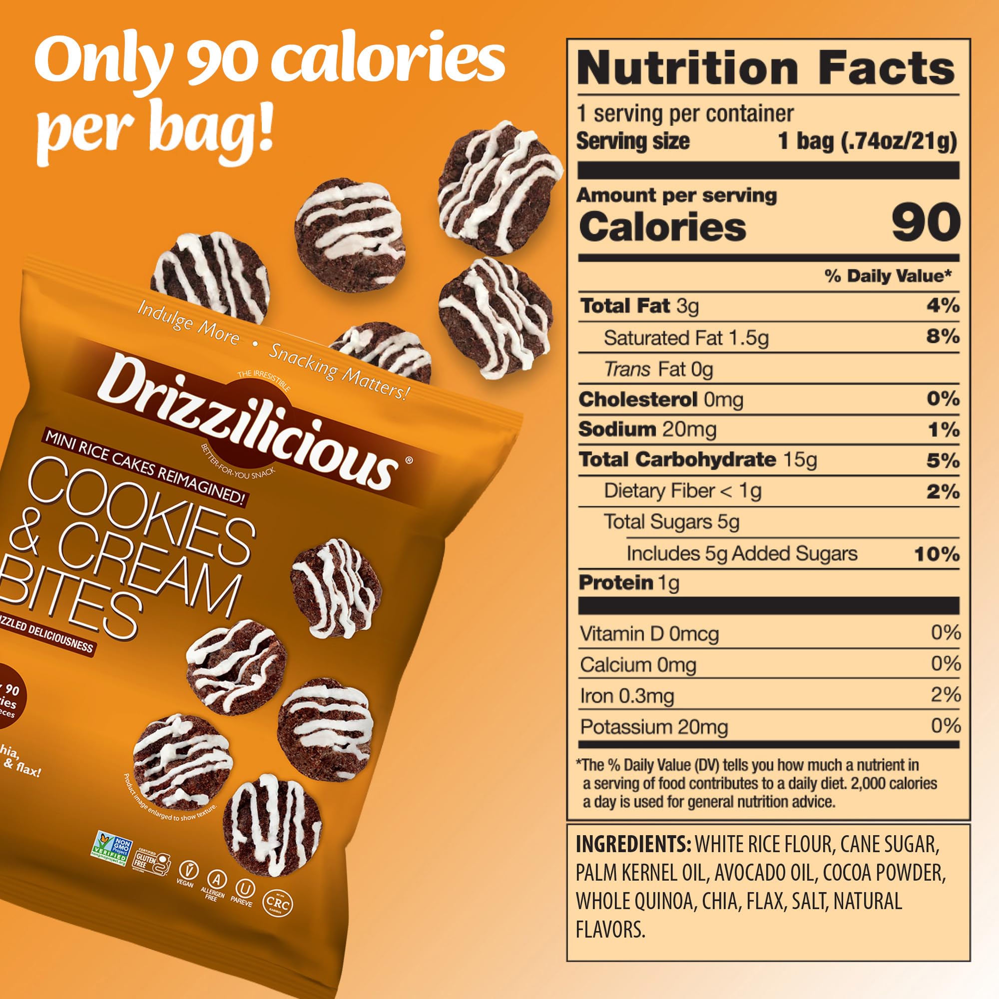 Close-up of quinoa, chia and flaxseed ingredients in Drizzilicious cakes.