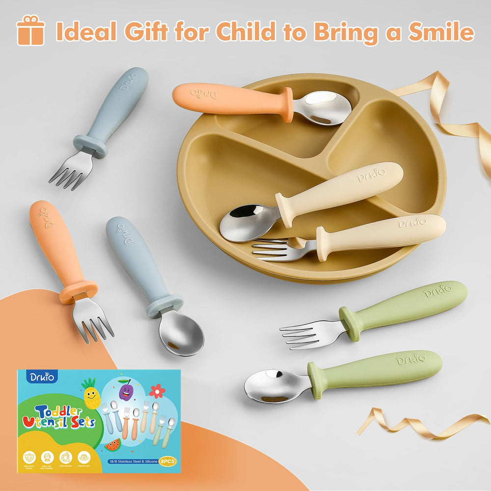 DRKIO 18-8 stainless steel utensils with durable silicone components.