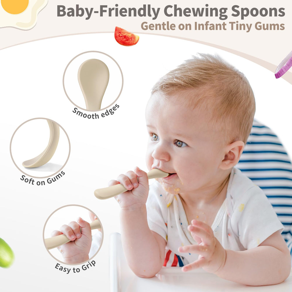 DRKIO pastel-colored spoons illustrate gentle, sensory-friendly mealtime exploration.