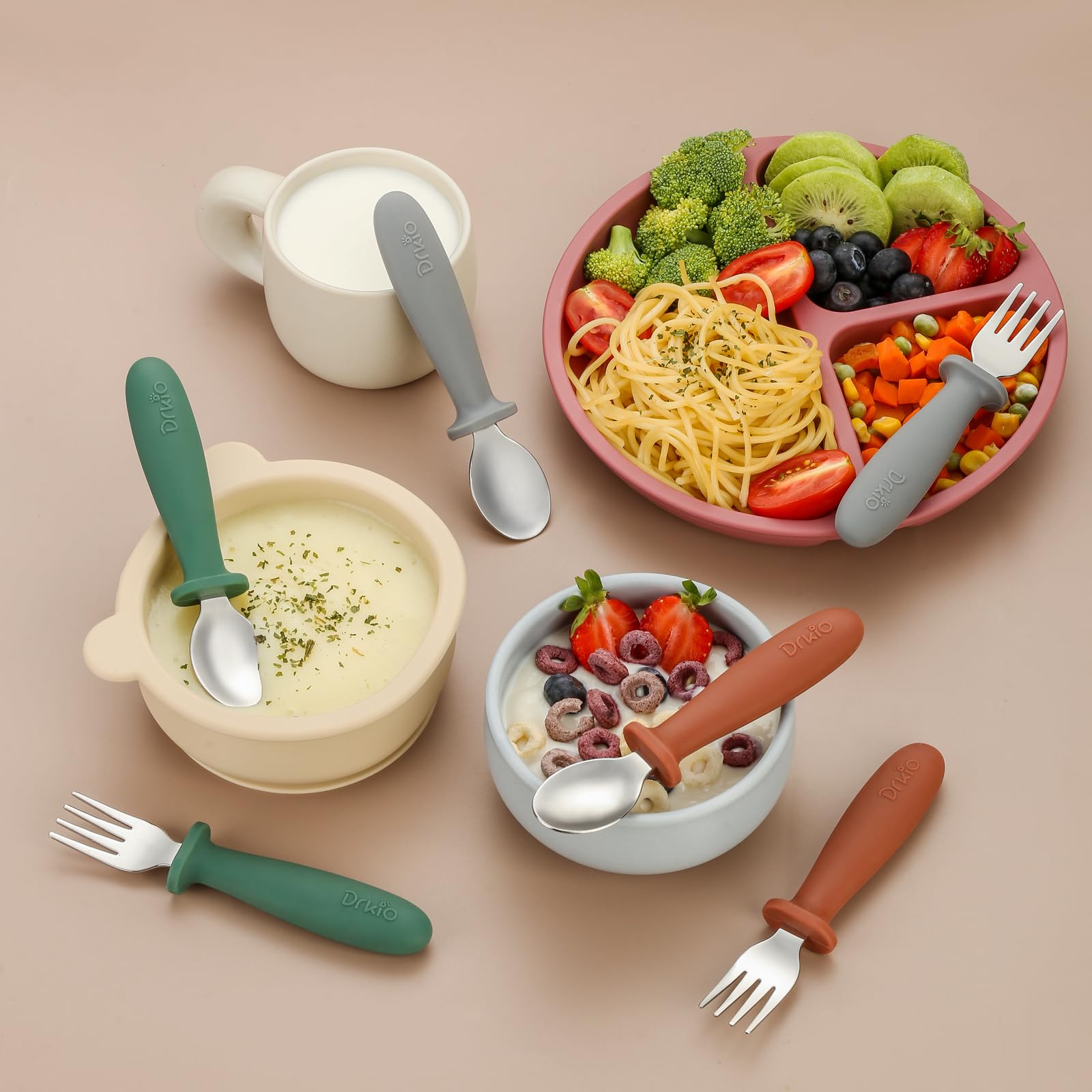 DRKIO child enjoying a meal with the utensils