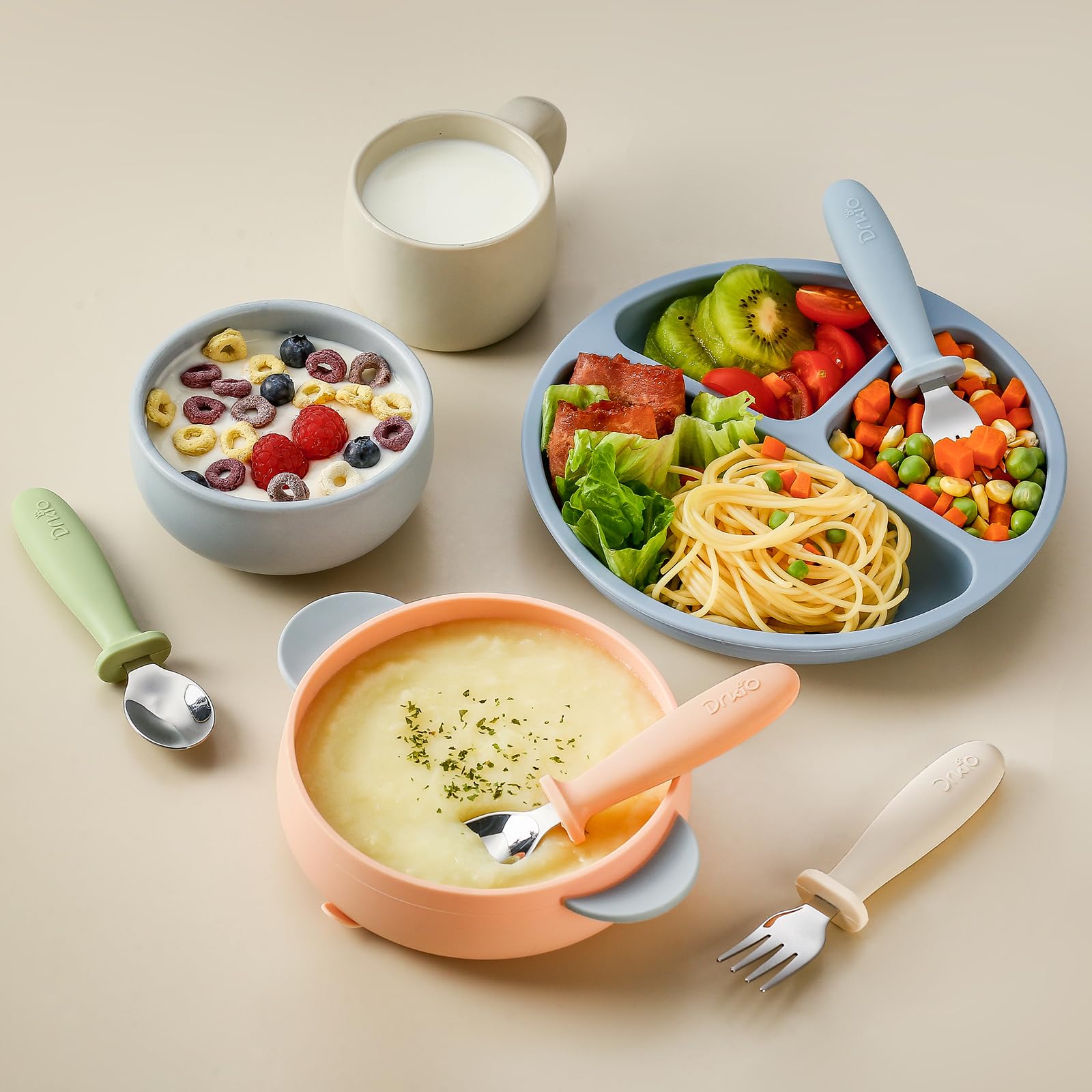 DRKIO colorful handles invite curiosity during family meals.