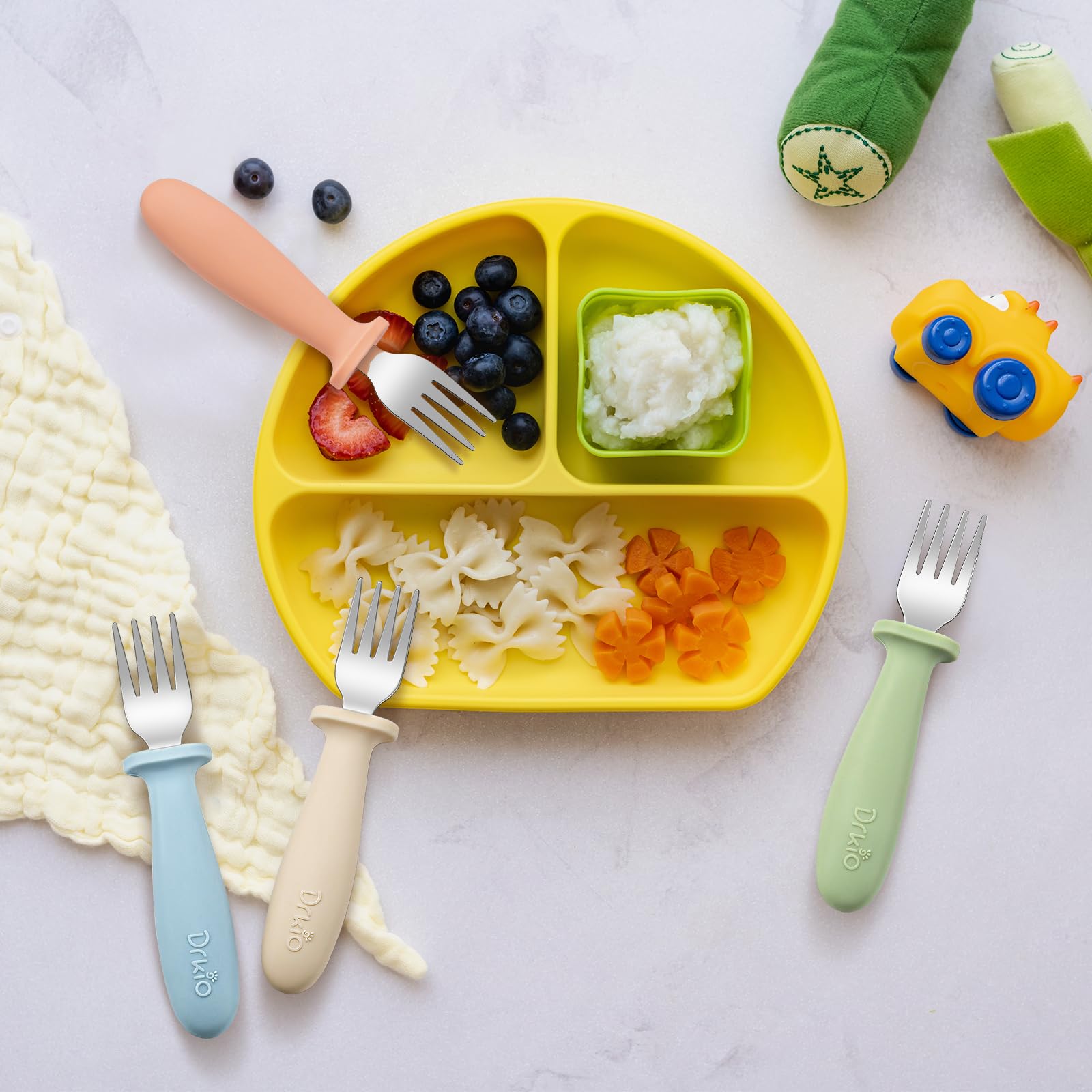 Dishwasher-safe DRKIO toddler forks simplify cleanup after meals