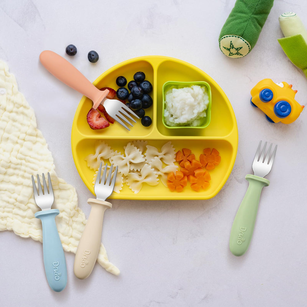 Dishwasher-safe DRKIO toddler forks simplify cleanup after meals