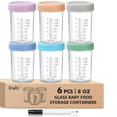 DRKIO glass baby-food container with leakproof lid for safe on-the-go meals.