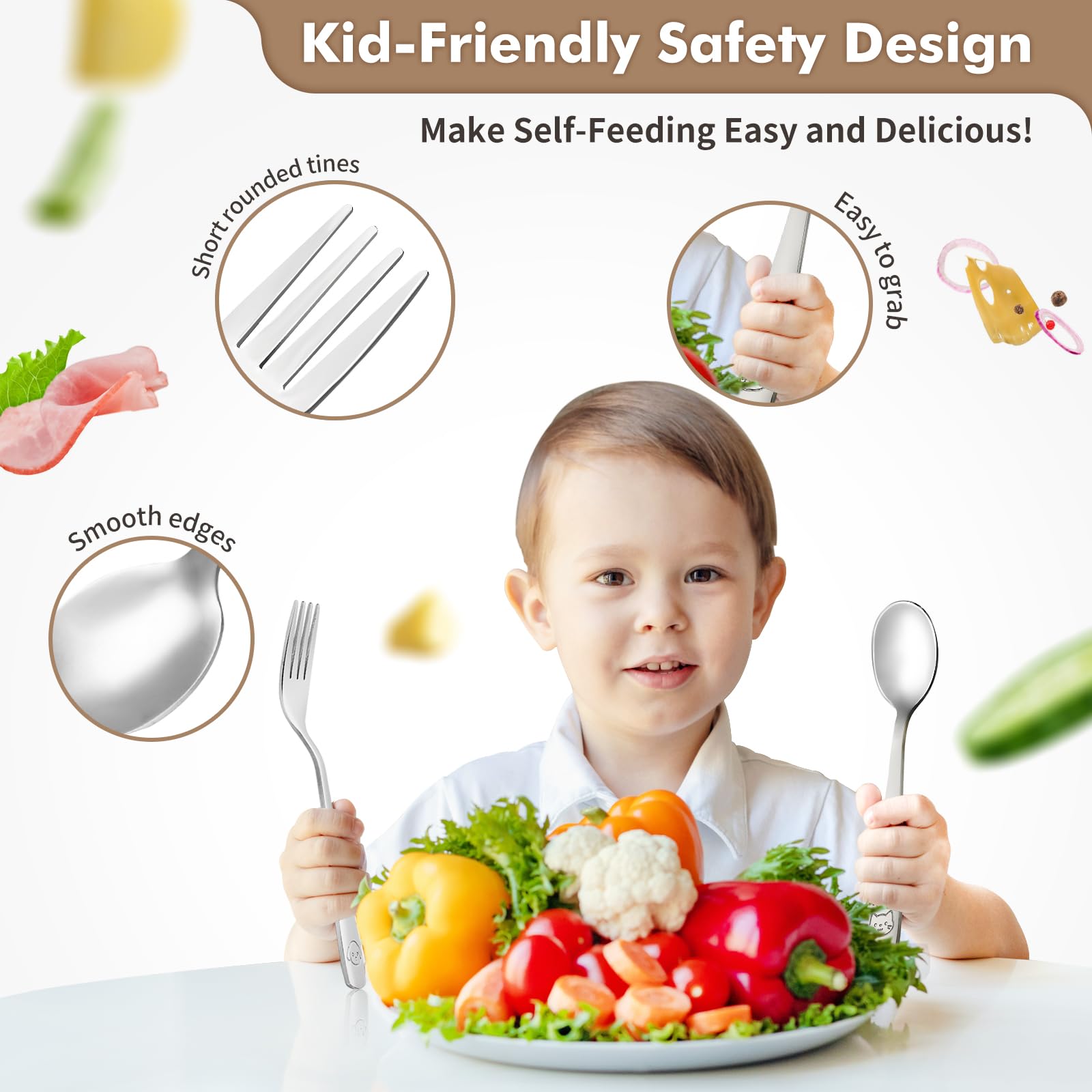 DRKIO kids spoons with kitten motif support self-feeding