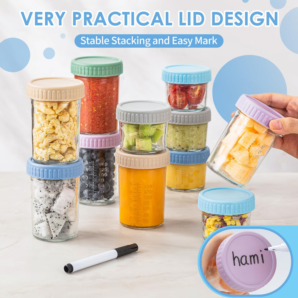 drkio stackable design saves fridge space while organizing jars.