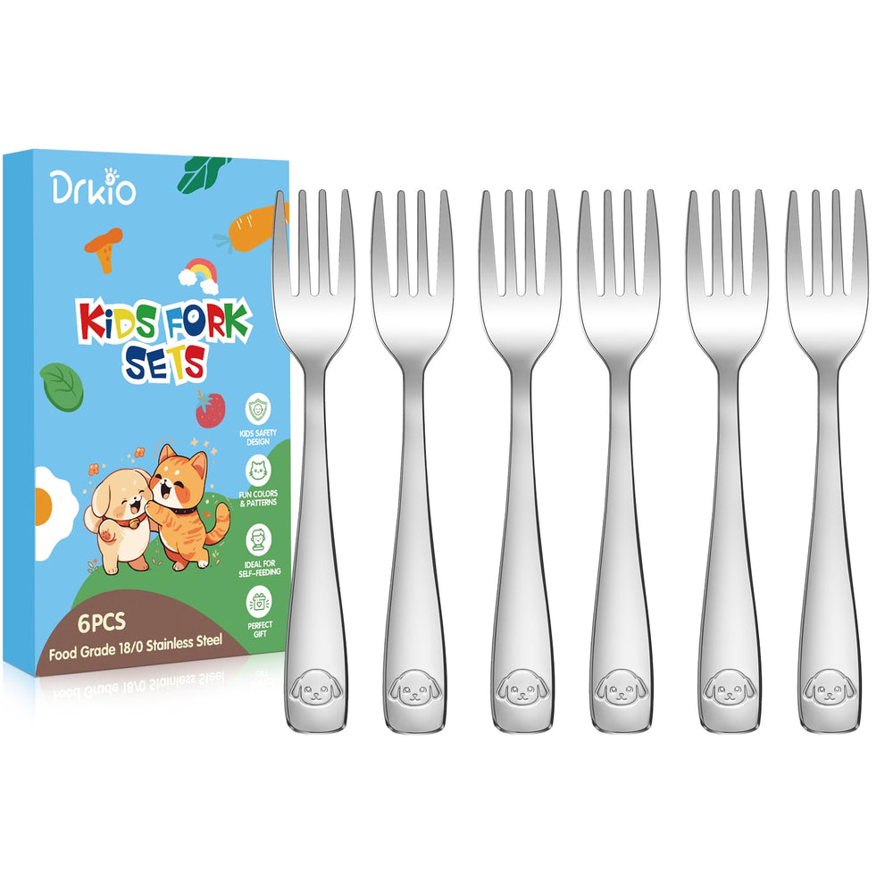 DRKIO toddler forks set with mirror-polished finish for easy self-feeding.