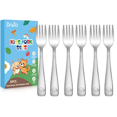 DRKIO toddler forks set with mirror-polished finish for easy self-feeding.