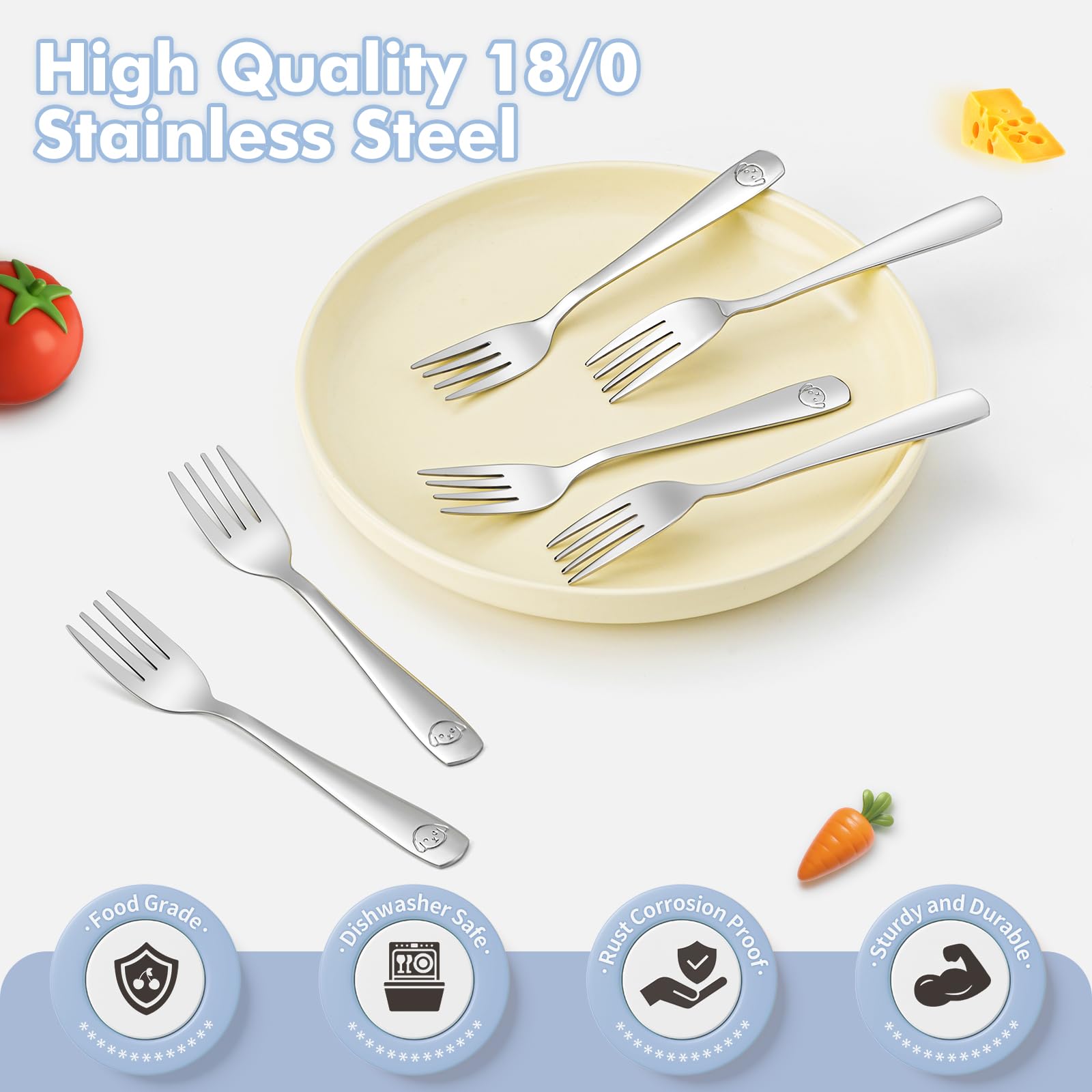 DRKIO toddler forks with rounded tines support safe self-feeding.