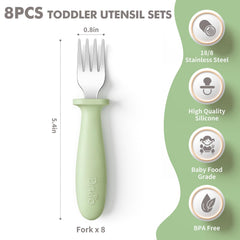 Close-up of DRKIO toddler forks silicone handle showing non-slip grip for small hands