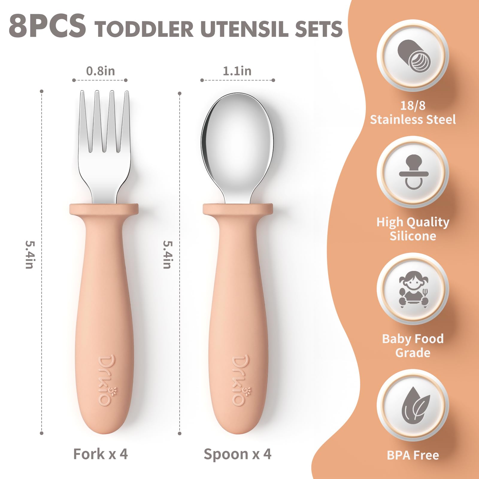 DRKIO toddler spoons with silicone handles for a secure grip.
