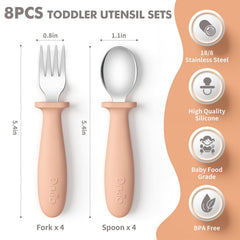 DRKIO toddler spoons with silicone handles for a secure grip.