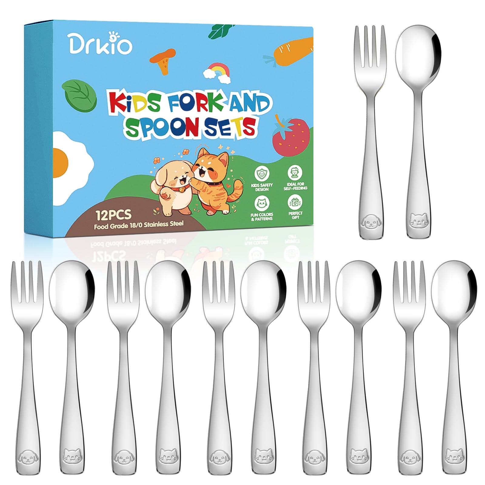 DRKIO 12-piece toddler utensils set for safe self-feeding