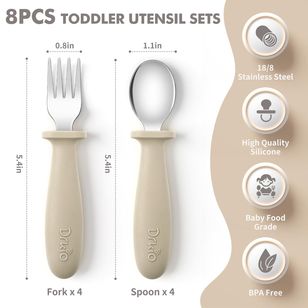DRKIO forks and spoons in 18/8 stainless steel, dishwasher-safe for quick cleanup.