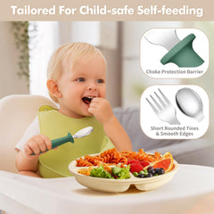 DRKIO utensils with silicone handles designed for little hands and safe grip.