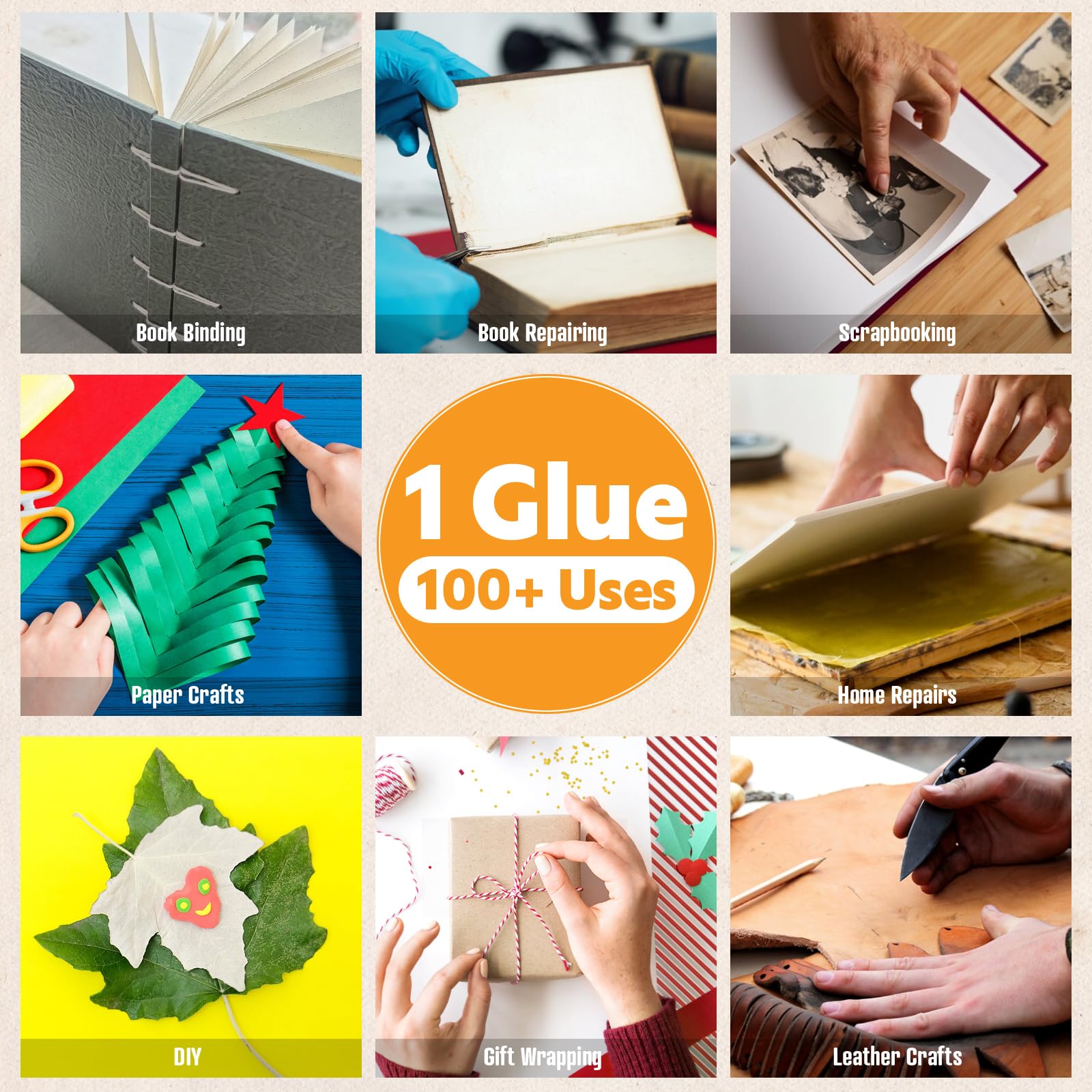 DRLPSN PVA glue bonds kraft paper and fabric materials.