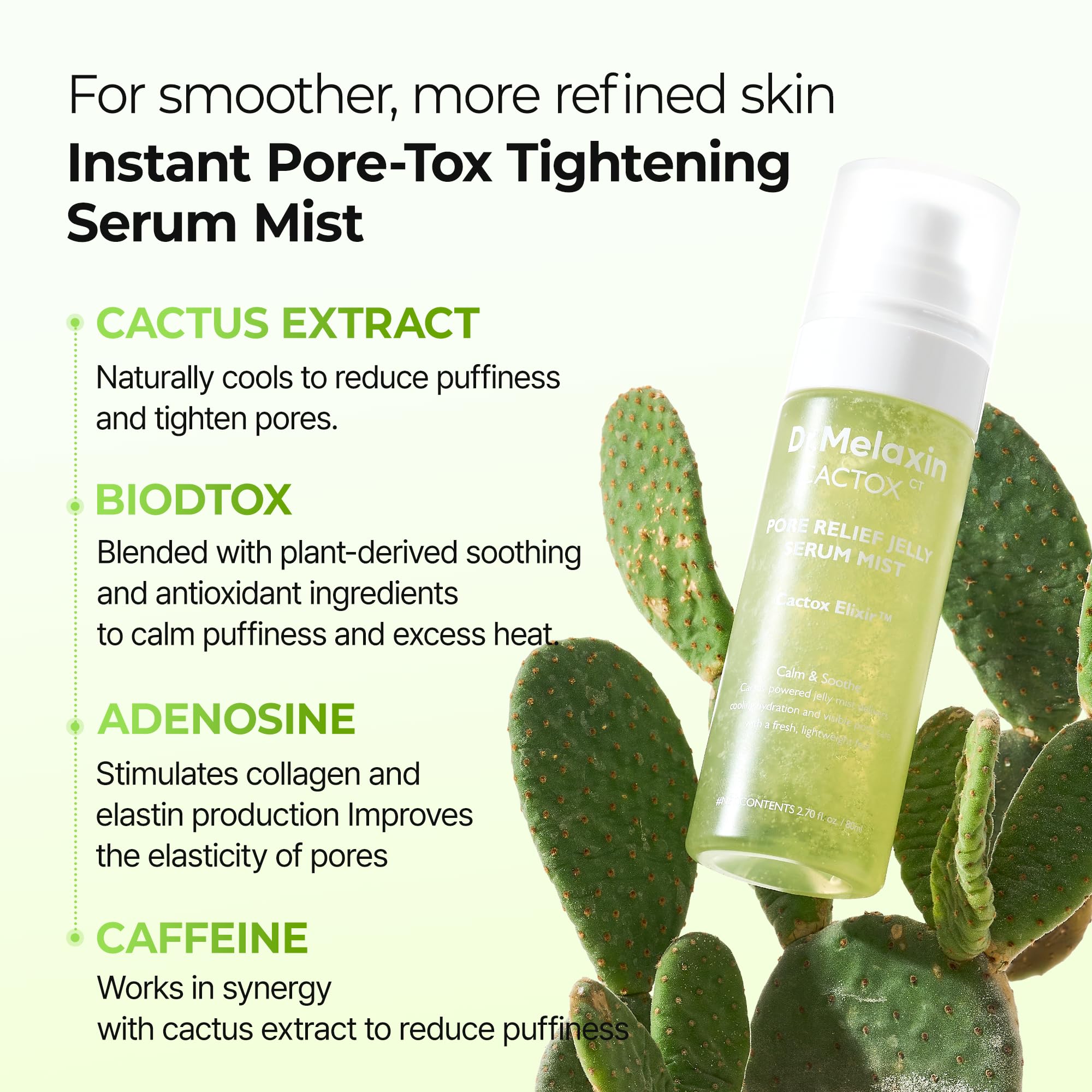 Dr.Melaxin Cactox 80ml bottle for on-the-go skincare refreshment.