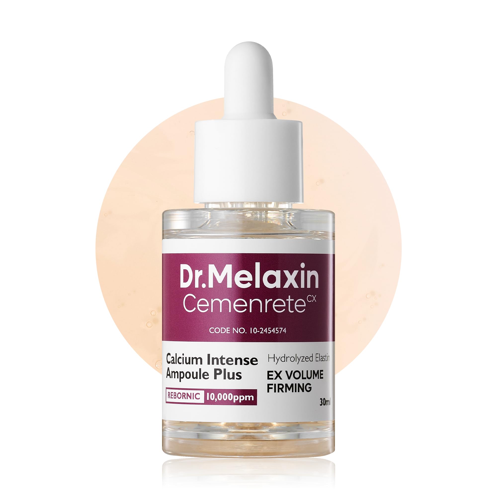 Dr.Melaxin Cemenrete Calcium Ampoule Plus bottle closeup for smooth under-eye care.