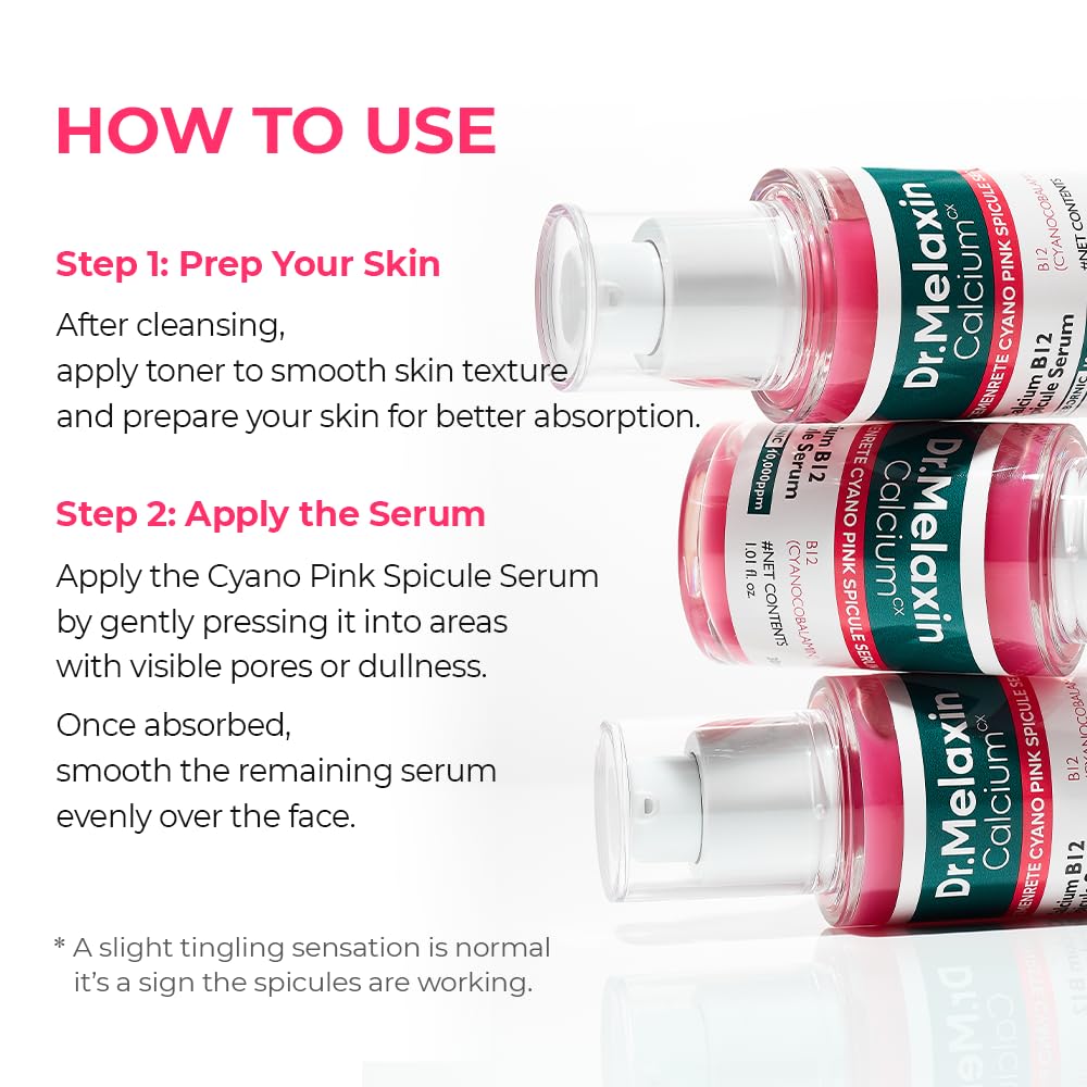 Dr.Melaxin Cyano Pink Spicule Serum applied on cheek