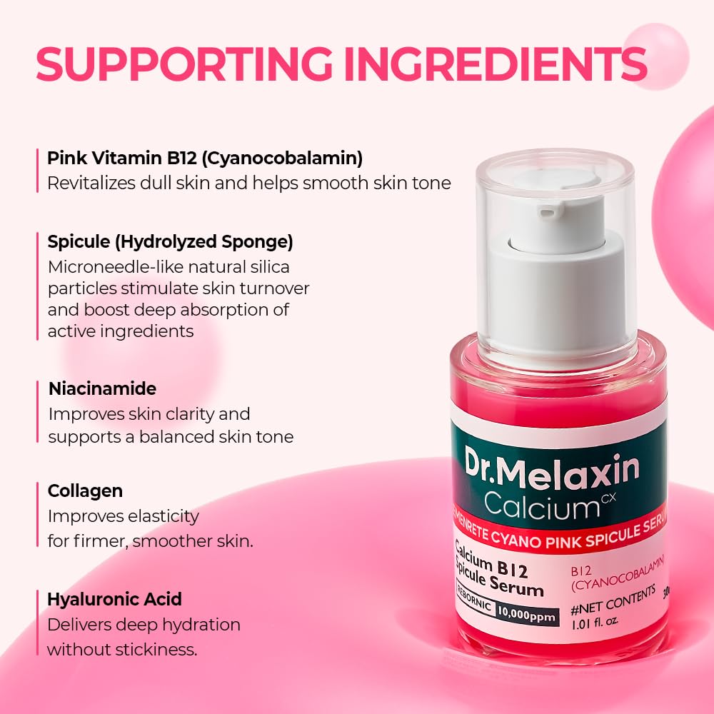 Dr.Melaxin Cyano Pink Spicule Serum highlights hyaluronic acid hydration