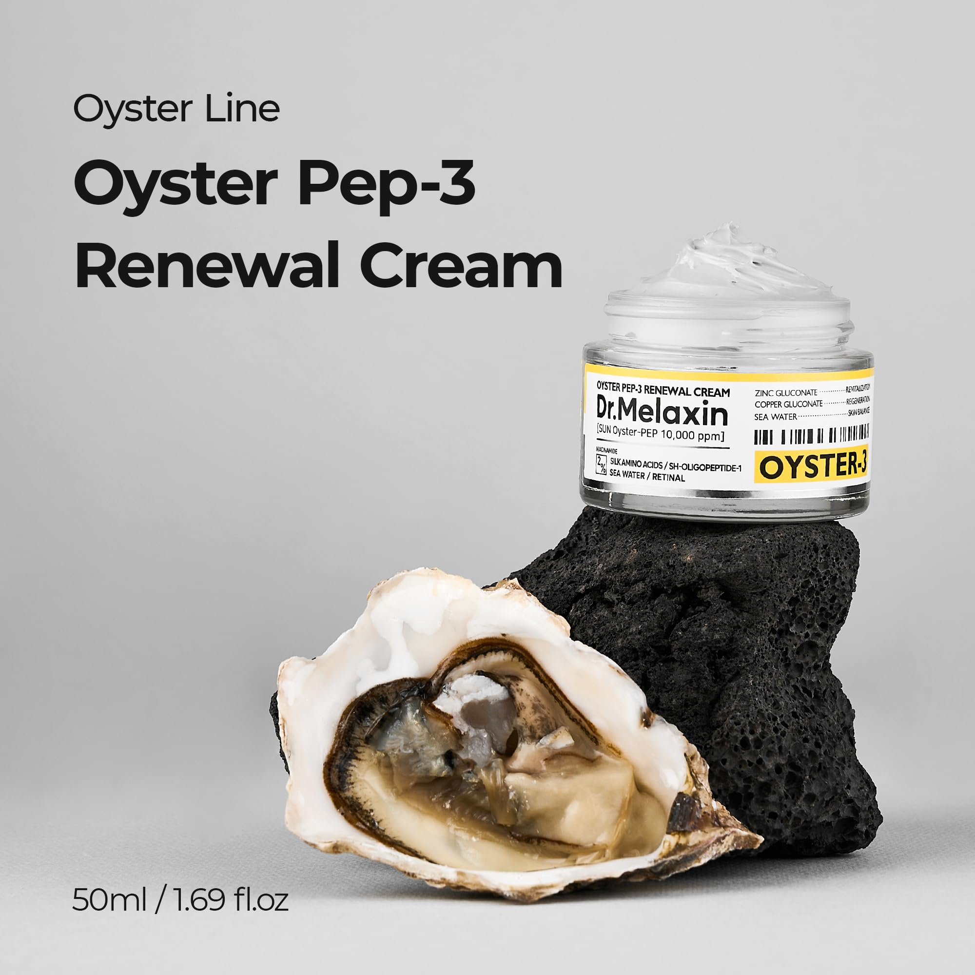Dr.Melaxin Oyster Pep3 Renewal Cream swatch on skin for smoothness.