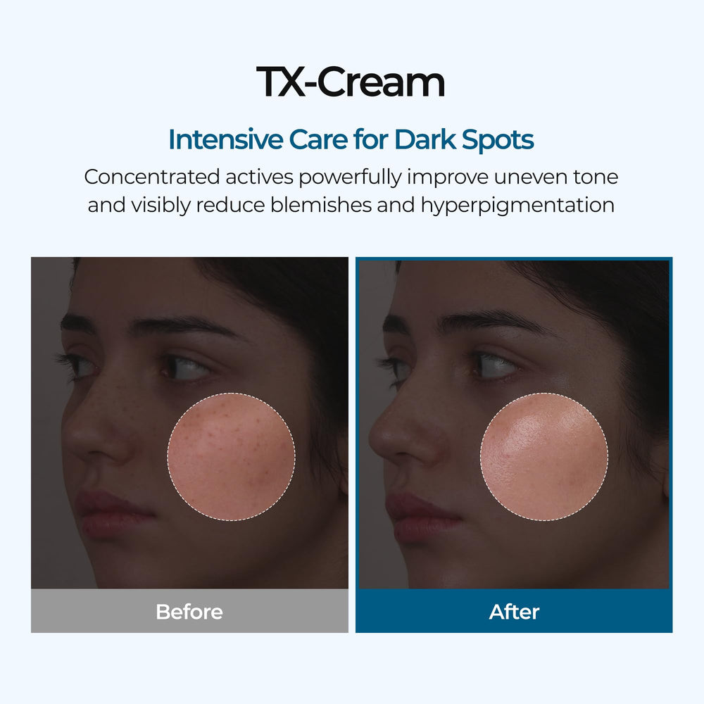 Dr.Melaxin TX Cream jar closeup showing creamy texture and hydration.