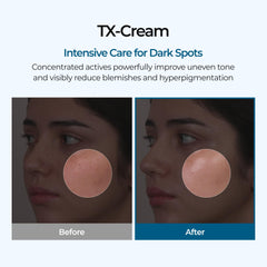 Dr.Melaxin TX Cream jar closeup showing creamy texture and hydration.