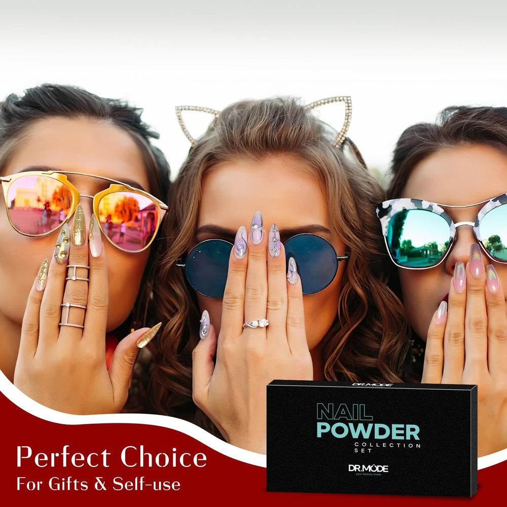 DRMODE chrome powder mixed into gel polish for custom shades