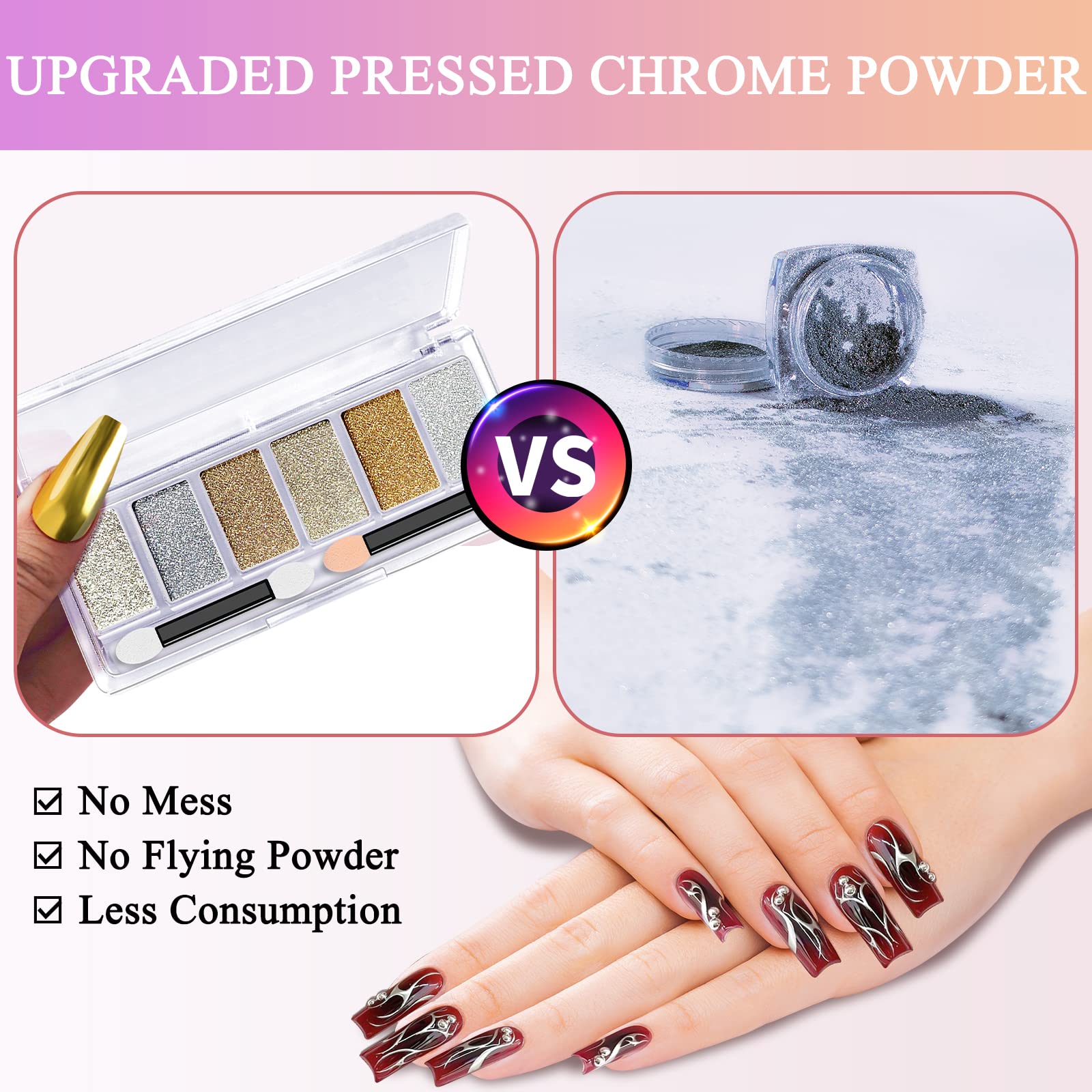 DRMODE chrome powder on natural nails adds a reflective shine